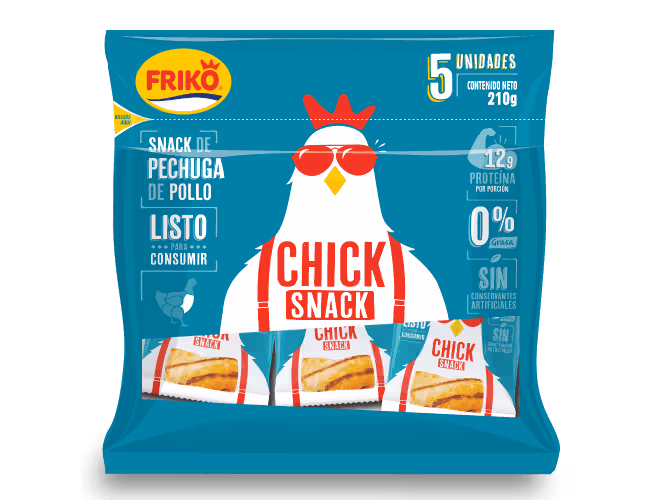 Chick Snack Friko - Snack saludable 100% pechuga de pollo, 0% grasa, 12g proteína