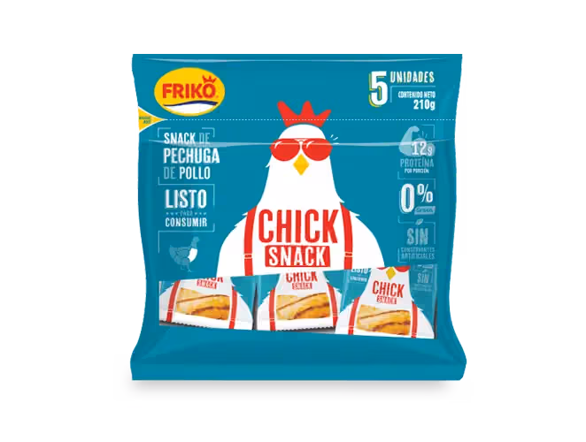Chick Snack Friko - Snack saludable 100% pechuga de pollo, 0% grasa, 12g proteína