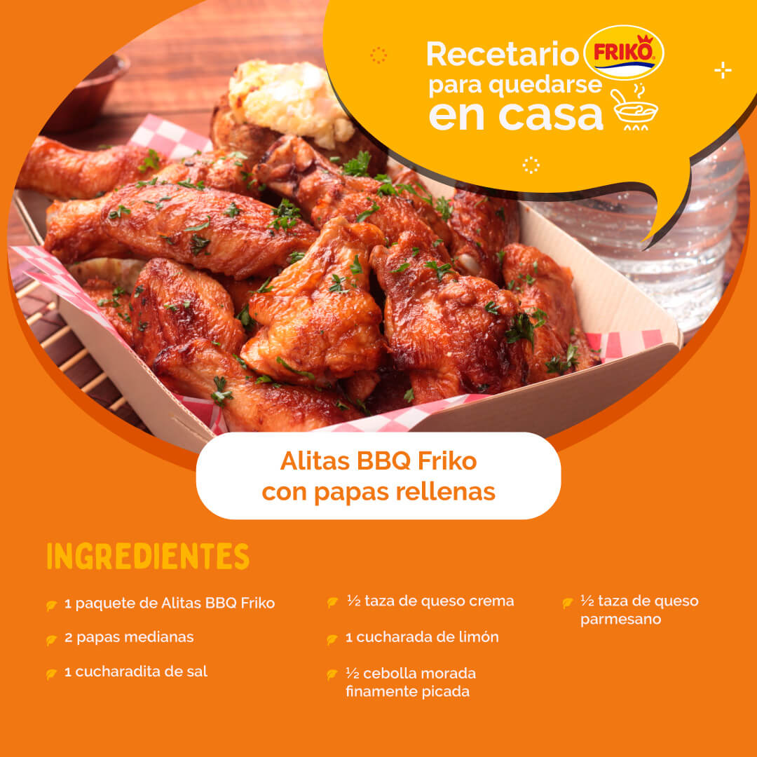 Alitas BBQ Friko con papas rellenas