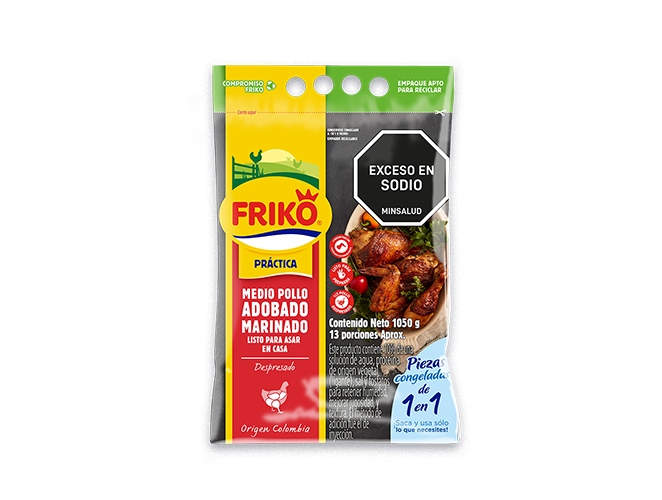 Medio Pollo Adobado listo para asar